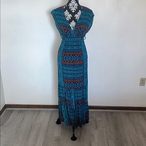 Forever 21 S/P Patterned Maxi Dress - Blue, Black, & Rust